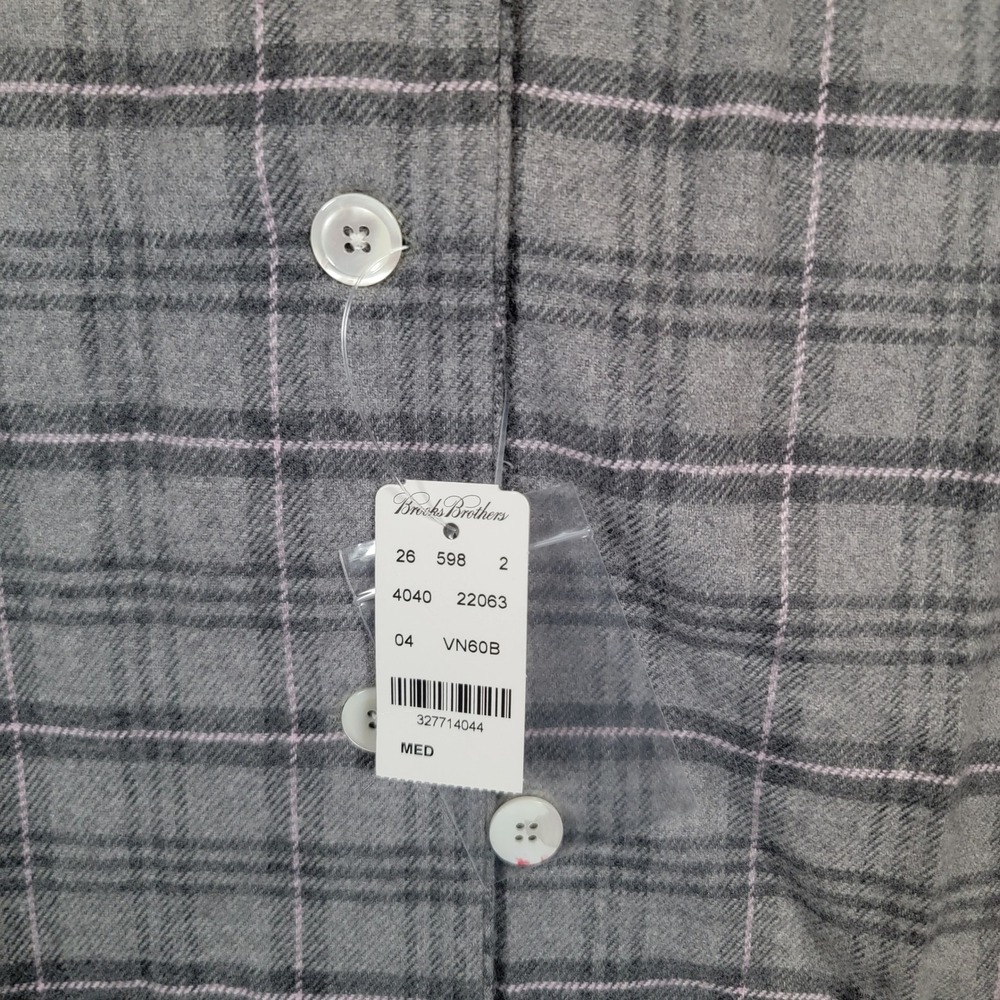 NWT Brooks Brothers Plaid Pajama Button Up Top Womens Sz Medium Gray 100% Cotton - Picture 3 of 6